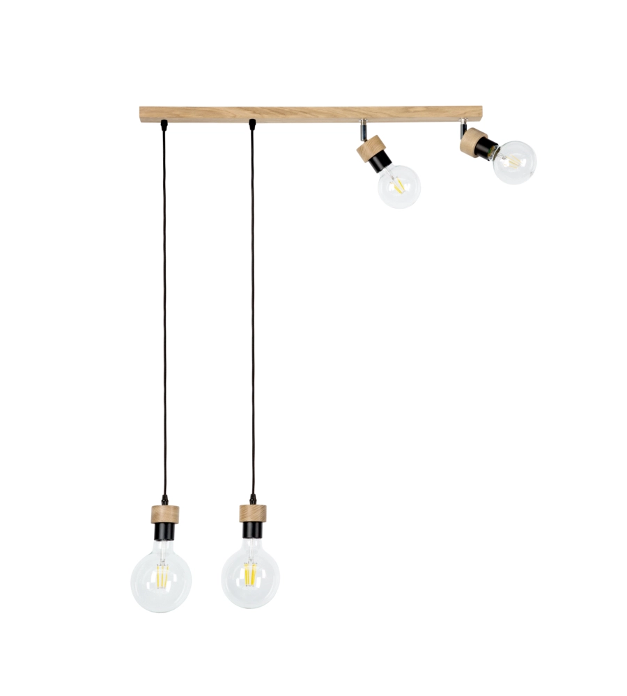 Lampadario 4 luci "clartina" metallo e legno, e27